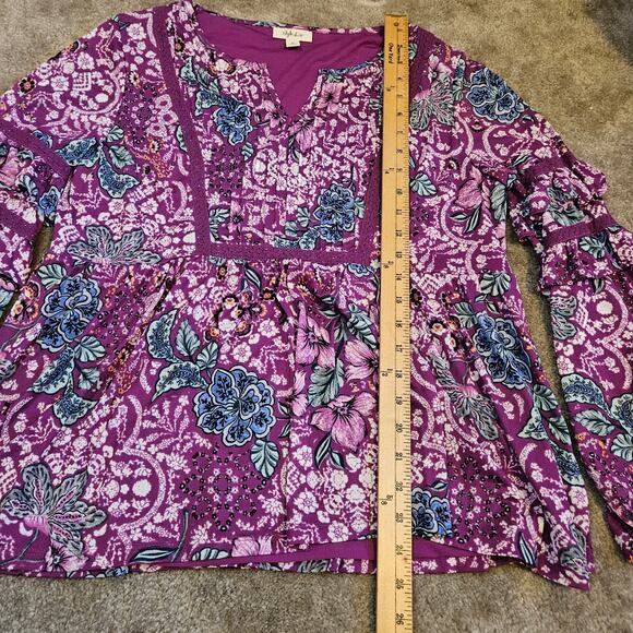 Style & Co Boho Purple Floral Flower Tunic Top 100% Nylon Size Medium M - Picture 8 of 10